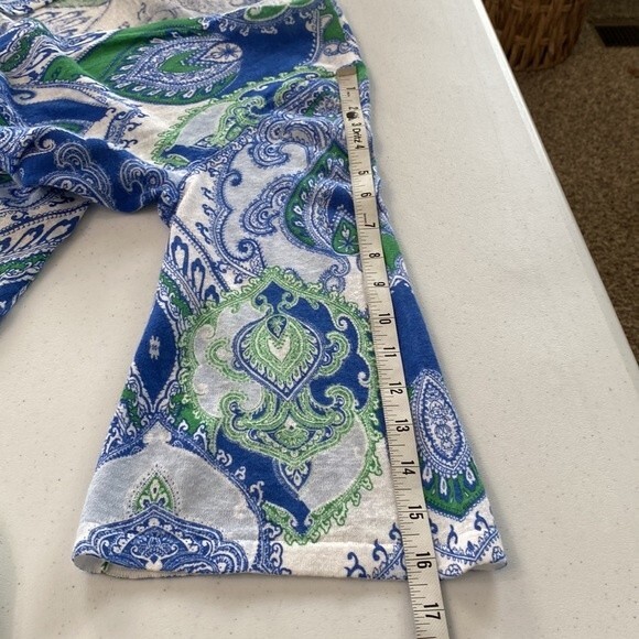 Chico's Cool Paisley Linen Cotton Open Front Cardigan Drape Flare 3/4 Sleeve - Picture 12 of 13